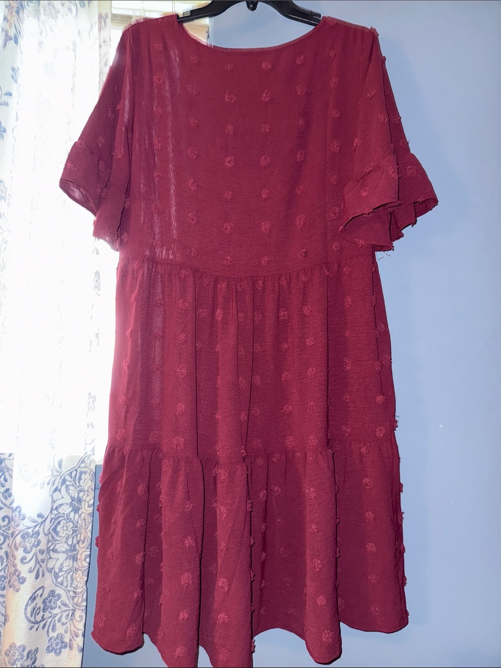 Women's Embroidered Tiered Midi Dress in Wine - Picture 4 of 4